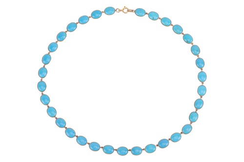 Lot 80 - A turquoise-set riviere necklace in 9ct gold,...
