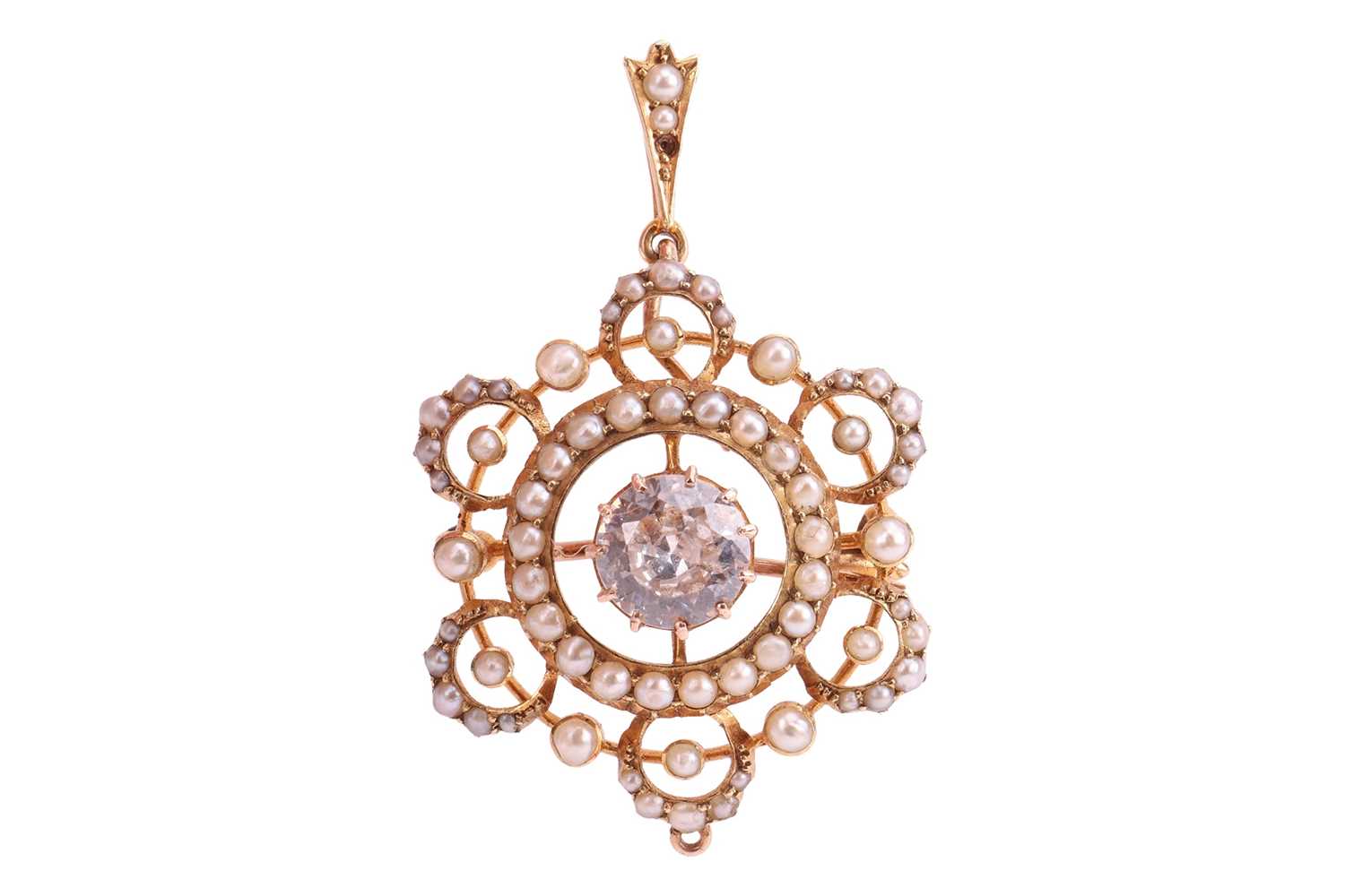 Lot 24 - A seed pearl brooch-cum-pendant, of floral...