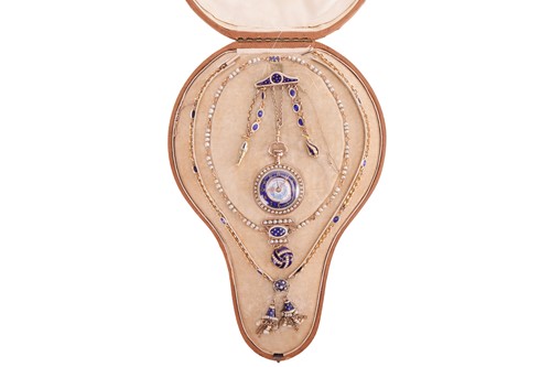 Lot A mid-18th-century cased, enamel and pearl fob...