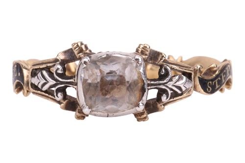 Lot A mid-18th century paste-set mourning ring,...