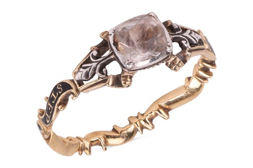 Lot A mid-18th century paste-set mourning ring,...