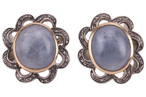 Lot 13 - A pair of sapphire and diamond earrings, each...