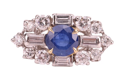 Lot A sapphire and diamond cluster ring,...