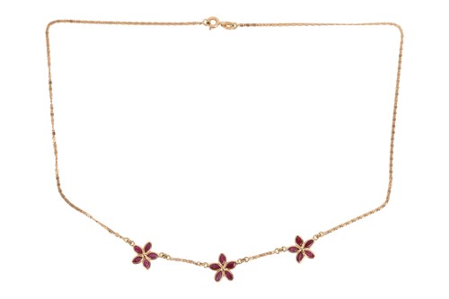 Lot 116 - A ruby necklace of folaite design, featuring...