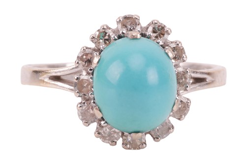Lot 72 - A turquoise and diamond cluster ring,...