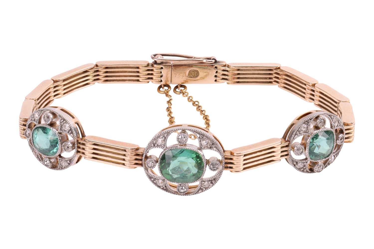Lot 42 - A Belle Époque link bracelet set with...
