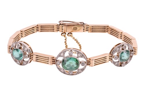 Lot 42 - A Belle Époque link bracelet set with...