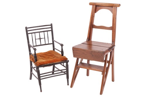 Lot 11 - A Victorian oak metamorphic library chair of...