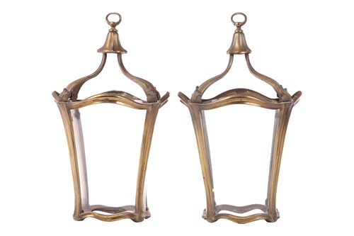 Lot 89 - A pair of French-style brass four-glass hall...