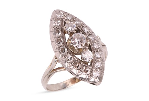 Lot 83 - A navette shaped diamond cluster ring, set...