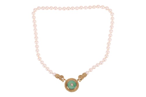Lot 86 - A jade and pearl necklace, comprising two...