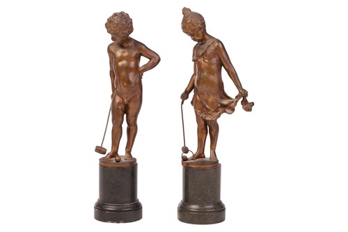Lot 166 - Franz Iffland (1862-1935), a pair of patinated...