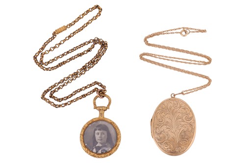 Lot 53 - Two lockets on chains; The first an oval...