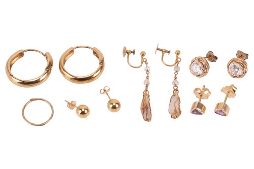Lot 117 - Five pairs of gold earrings, to include, a...