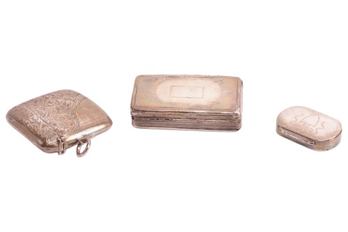 Lot 237 - Three silver snuff boxes, the curved box with...