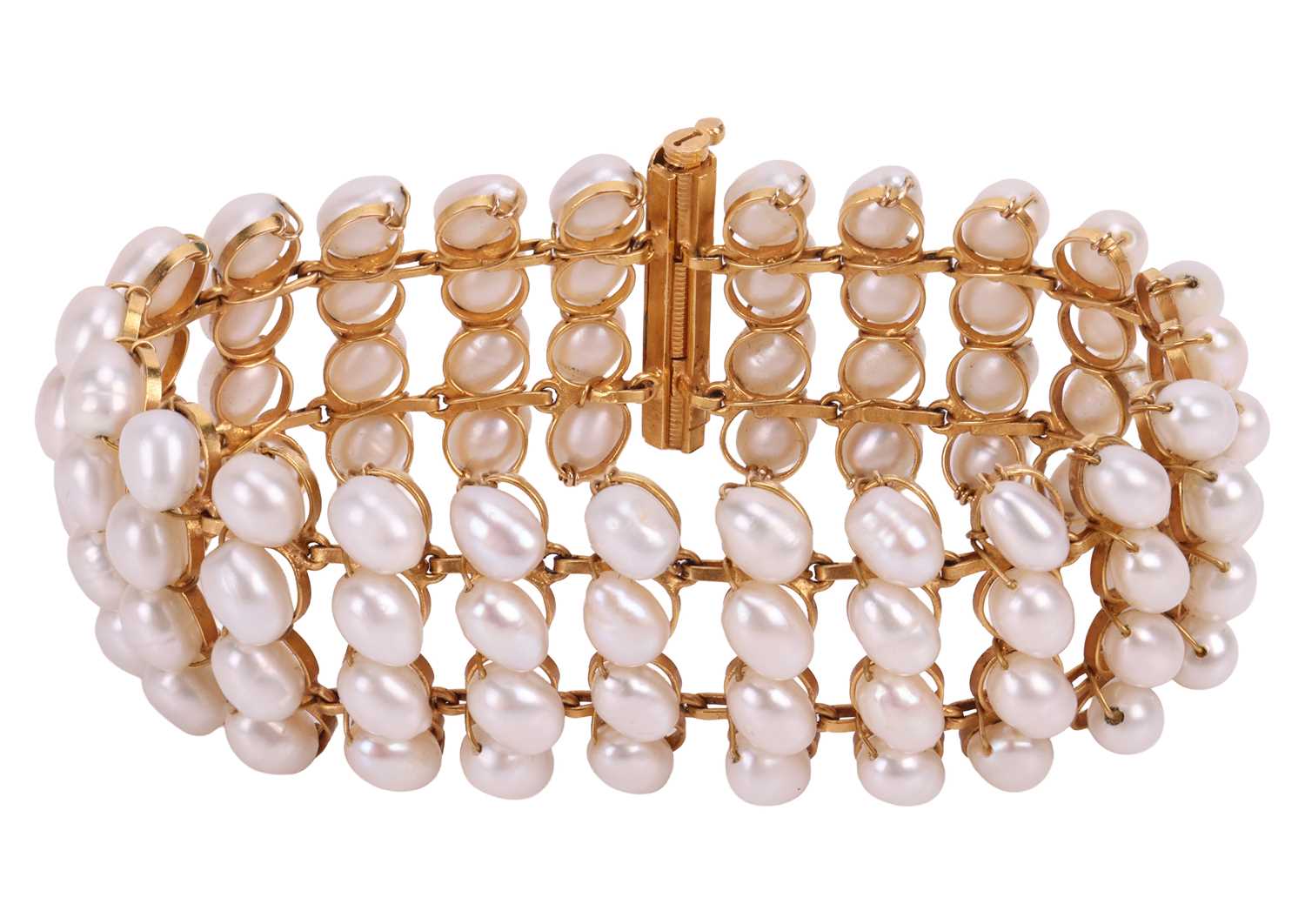 Lot 106 - A cultured pearl bracelet, featuring four rows...