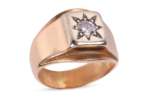 Lot 131 - A diamond-set signet ring, the square head...