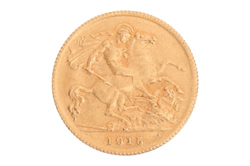 Lot 175 - A George V 1915 half sovereign, bare head to...