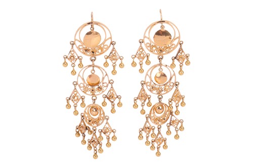 Lot 110 - A pair of fringe drop earrings, featuring a...