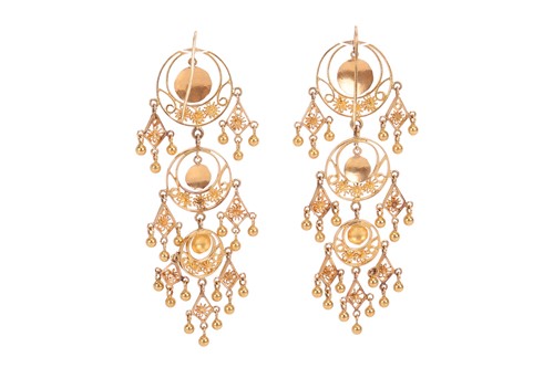 Lot 110 - A pair of fringe drop earrings, featuring a...