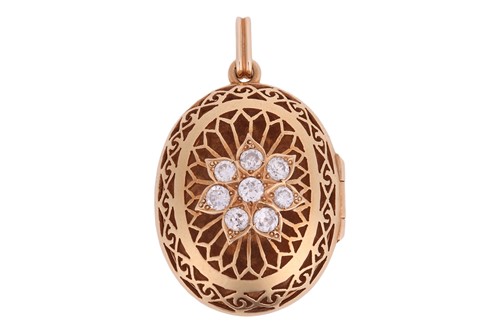 Lot 116 - A diamond-set locket pendant, of oval form,...