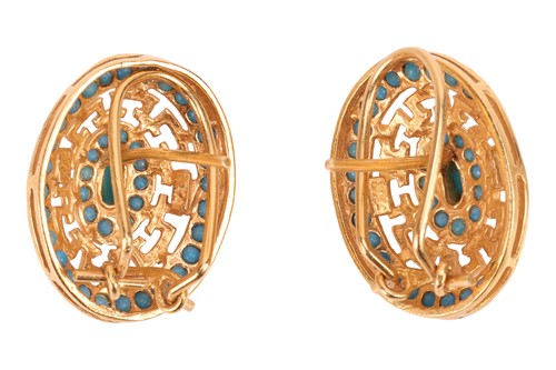 Lot 59 - A pendant and earring suite, set with...