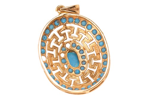 Lot 59 - A pendant and earring suite, set with...