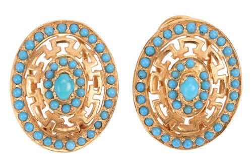 Lot 59 - A pendant and earring suite, set with...