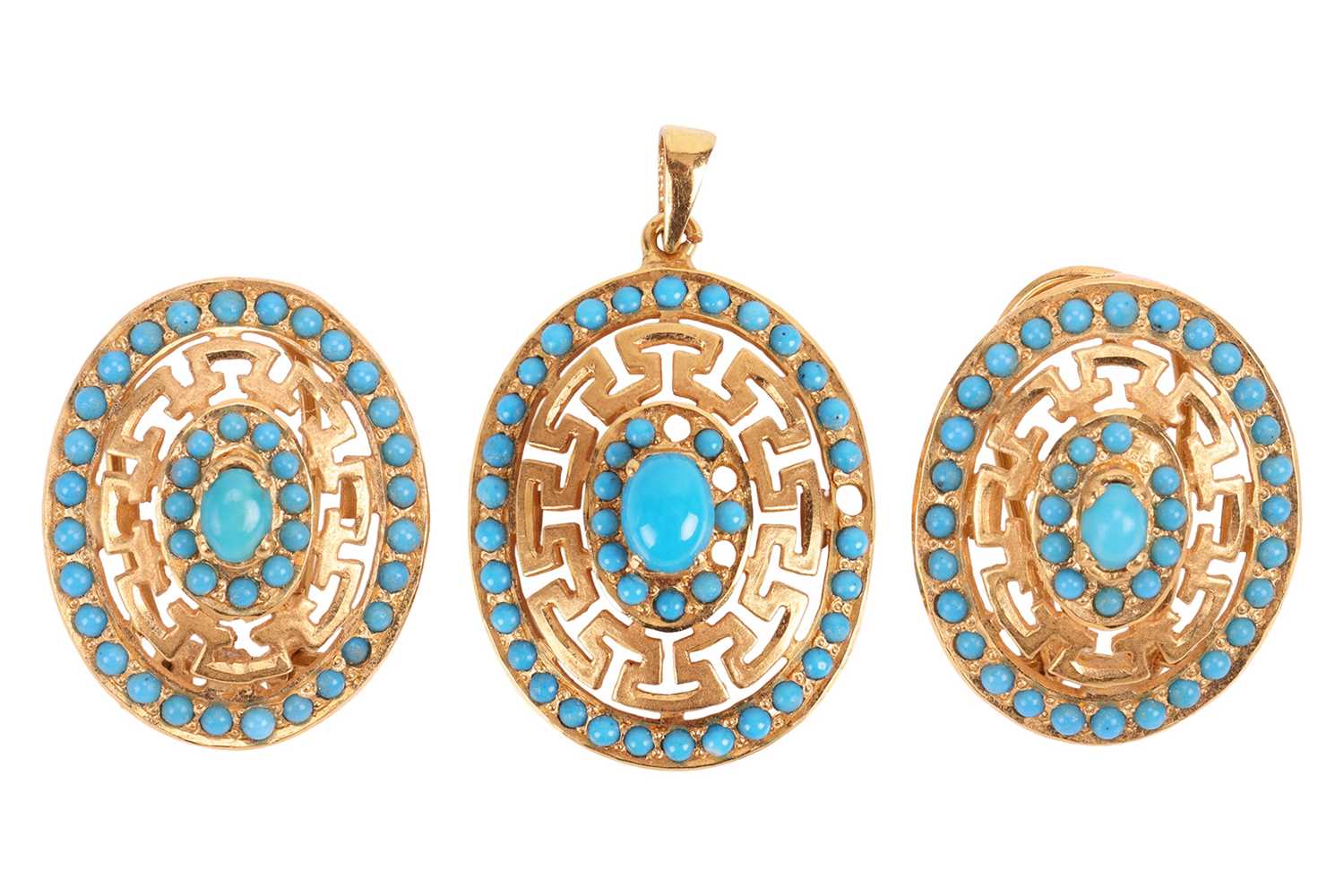 Lot 59 - A pendant and earring suite, set with...
