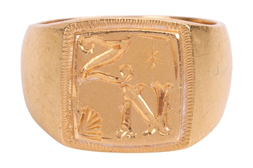 Lot 105 - A signet ring, the square head engraved with...