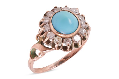 Lot 68 - A turquoise and diamond halo ring, collet-set...