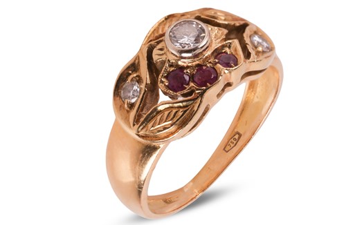 Lot 93 - A diamond and ruby dress ring, comprising a...