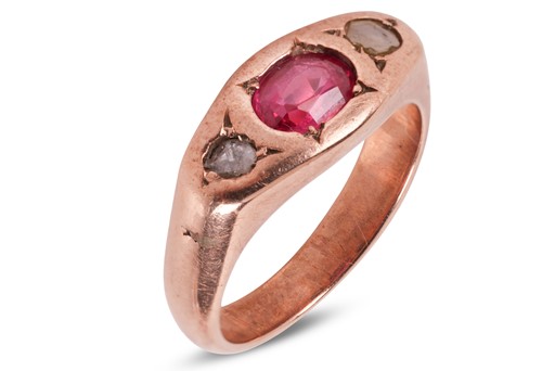 Lot 7 - A diamond and synthetic ruby gypsy ring, the...