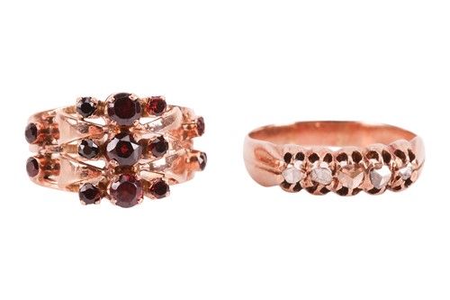 Lot 41 - A diamond-set ring and a garnet dress ring;...
