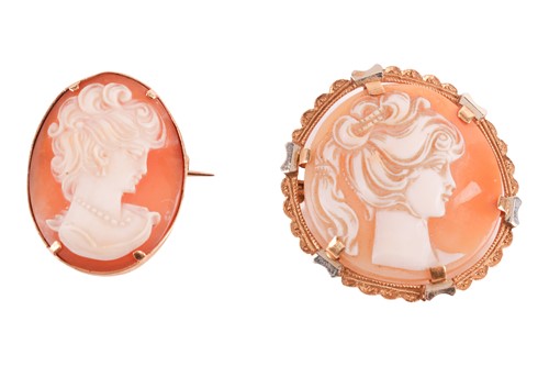 Lot 36 - Two shell cameo brooches; both depicting the...