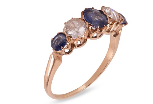 Lot A sapphire and diamond half-hoop ring,...