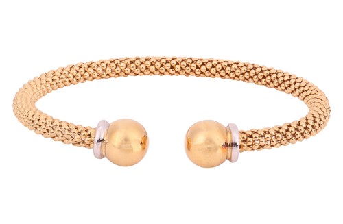 Lot 93 - A woven mesh open bangle, comprising a...