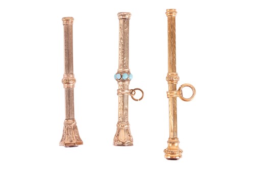 Lot 15 - Three Victorian propelling pencils with gem...