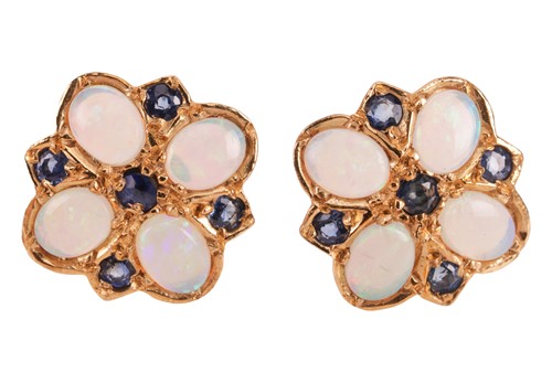 Lot 1 - A pair of 9ct opal and sapphire stud earrings;...