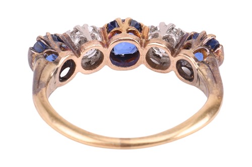 Lot 45 - A diamond and sapphire half-eternity ring,...