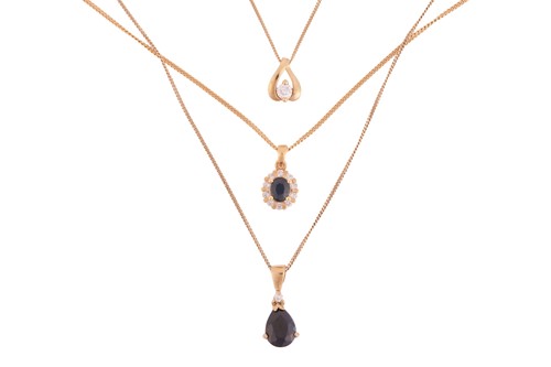 Lot 65 - Three diamond and gem set pendants , in 9ct...