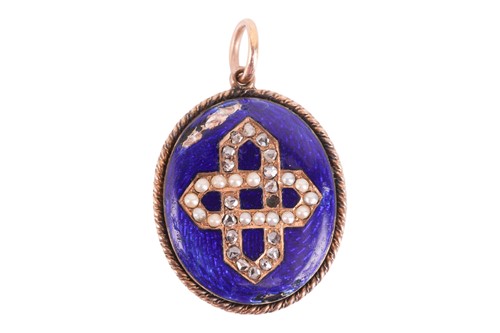 Lot 9 - A Victorian diamond and enamel memorial locket,...