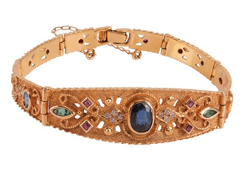 Lot 196 - A sapphire, ruby, emerald and CZ jewellery...
