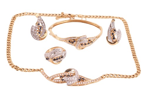 Lot 198 - A suite of gold, sapphire and CZ jewellery,...