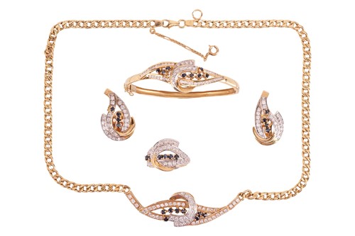 Lot 198 - A suite of gold, sapphire and CZ jewellery,...