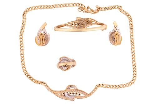 Lot 198 - A suite of gold, sapphire and CZ jewellery,...