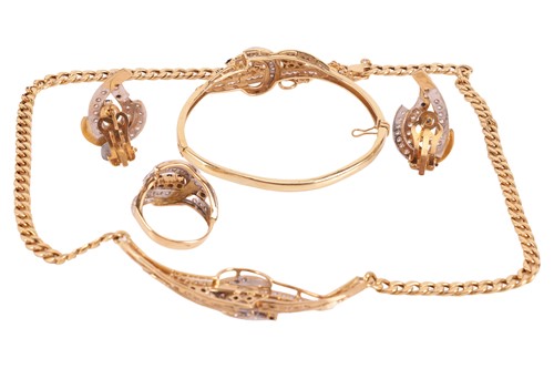 Lot 198 - A suite of gold, sapphire and CZ jewellery,...