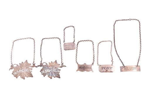 Lot 249 - Six silver decanter labels; to include a...