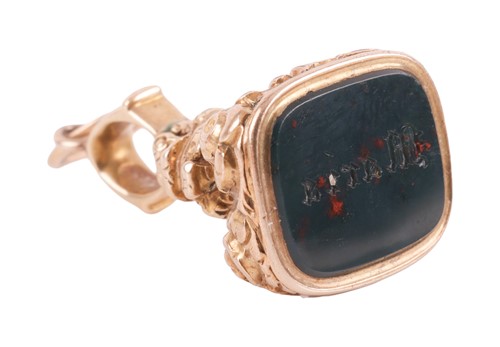 Lot 13 - An early 18th century bloodstone fob seal, set...