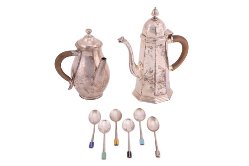 Lot 213 - A George I style silver bachelor coffee pot,...